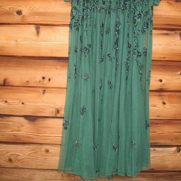 Mac Duggal 5497  Womens Green Embellished V Neck 3/4 Sleeve A Line Gown Regular - Picture 8 of 13